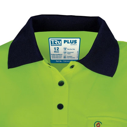 TRu Workwear TSW2425T1 Womens Recycled Anti-Microbial Micromesh L/S Two Tone Hi-Vis Segmented Polo Shirt