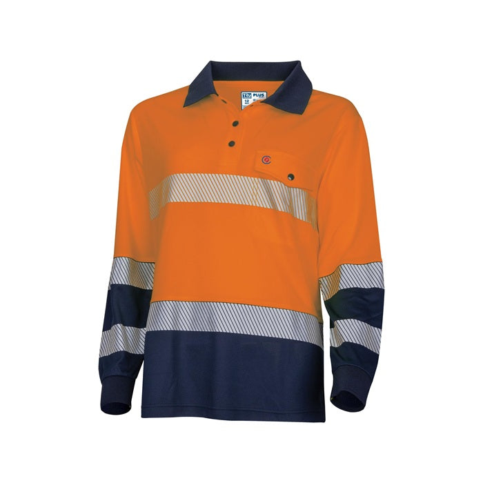 TRu Workwear TSW2425T1 Womens Recycled Anti-Microbial Micromesh L/S Two Tone Hi-Vis Segmented Polo Shirt