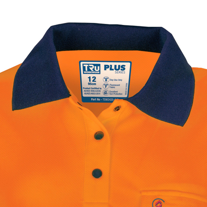 TRu Workwear TSW2425T1 Womens Recycled Anti-Microbial Micromesh L/S Two Tone Hi-Vis Segmented Polo Shirt