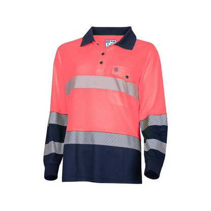 TRu Workwear TSW2425T1 Womens Recycled Anti-Microbial Micromesh L/S Two Tone Hi-Vis Segmented Polo Shirt