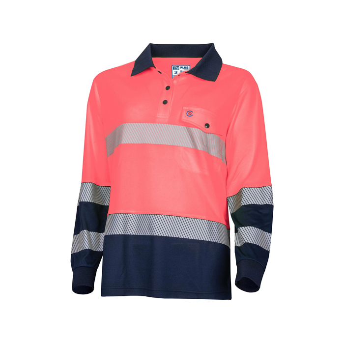 TRu Workwear TSW2425T1 Womens Recycled Anti-Microbial Micromesh L/S Two Tone Hi-Vis Segmented Polo Shirt