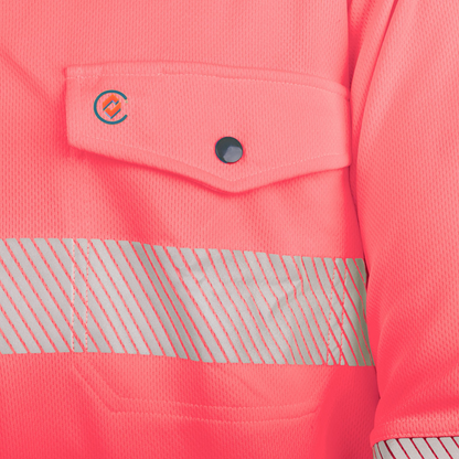 TRu Workwear TSW2425T1 Womens Recycled Anti-Microbial Micromesh L/S Two Tone Hi-Vis Segmented Polo Shirt