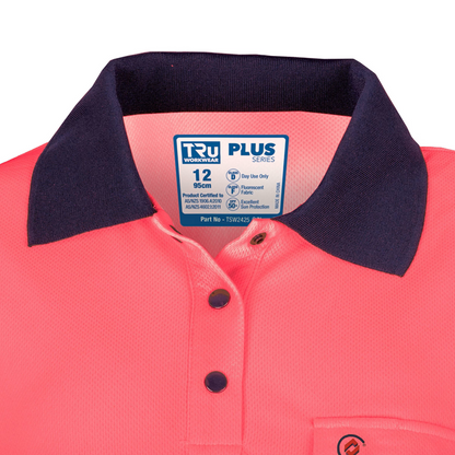 TRu Workwear TSW2425T1 Womens Recycled Anti-Microbial Micromesh L/S Two Tone Hi-Vis Segmented Polo Shirt