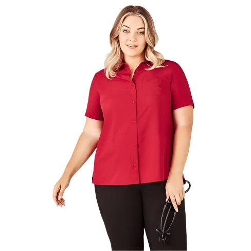 Inaura CS947LS Ladies Plain Short Sleeve Shirt - Cherry - Additional Front View