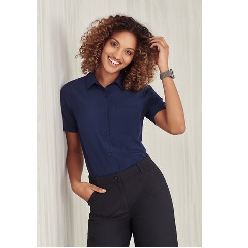 Inaura CS947LS Ladies Plain Short Sleeve Shirt - Navy - Alternative Front View