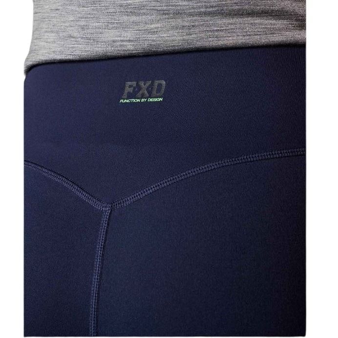 Navy blue athletic pants with FXD logo on a white background