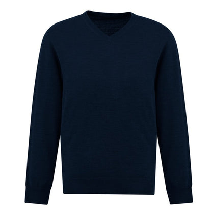 Mens navy v neck premium wool and acrylic breathable lightweight Biz Collection WP916M Roma Mens Knit Pullover