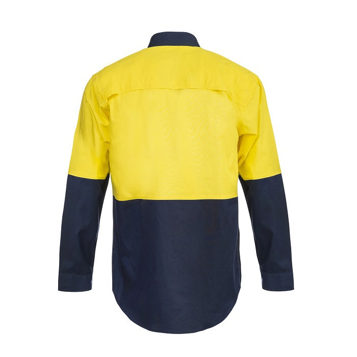 Workcraft WS4247 Lightweight HiVis 2-Tone Long Sleeve Vented Cotton Drill Shirt