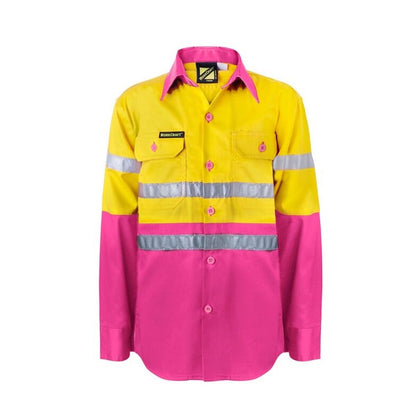 Workcraft WSK125 DISCONTINUED Kids HiVis 2-Tone Long Sleeve Shirt 3M Tape