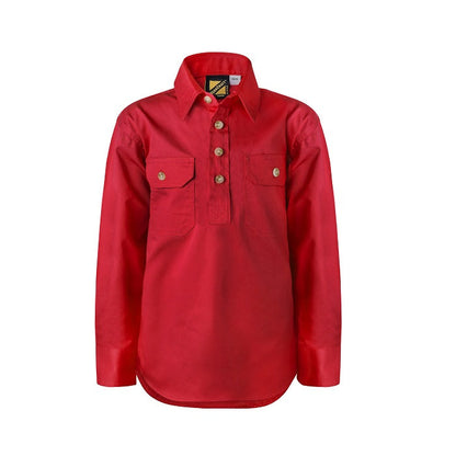 Workcraft WSK131 Kids Lightweight L/S Half Placket Cotton Drill Shirt