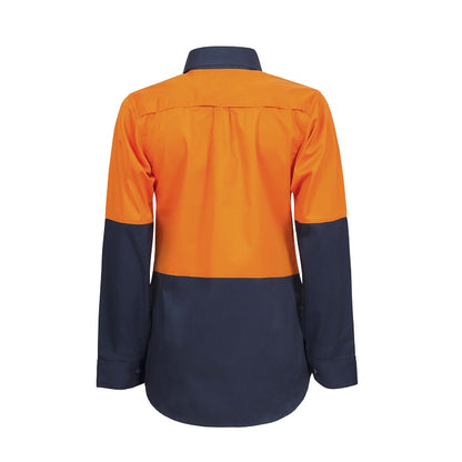 Workcraft WSL502 Ladies Lightweight HiVis Two Tone Long Sleeve Vented Cotton Drill Shirt