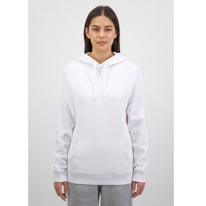 Person wearing a white hoodie and gray pants on a light gray background