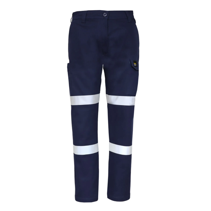 Navy with UPF rating protection, durable, reinforced seams, Workcraft WP4075 Mens Stretch Drill Cargo Taped Pants Front View