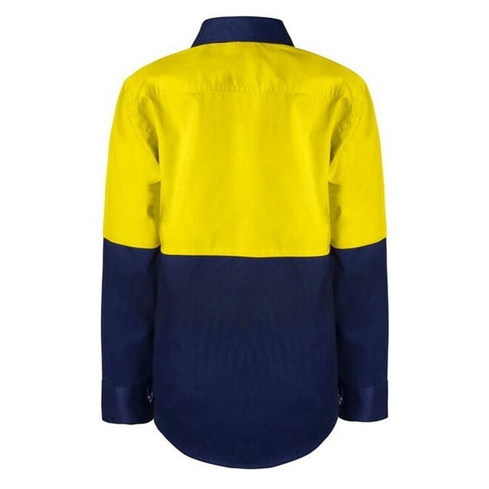 Workcraft WSK127 Kids HiVis 2-Tone Long Sleeve Shirt - Yellow/Navy - Back View