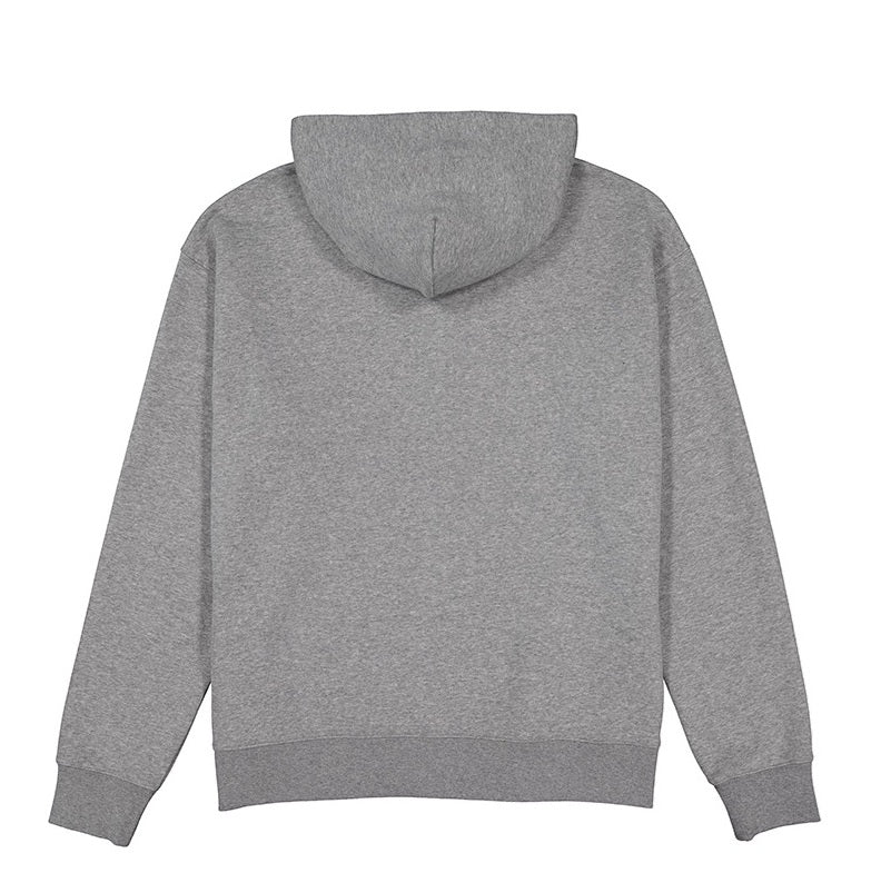 Gray hoodie shown from the back on a white background