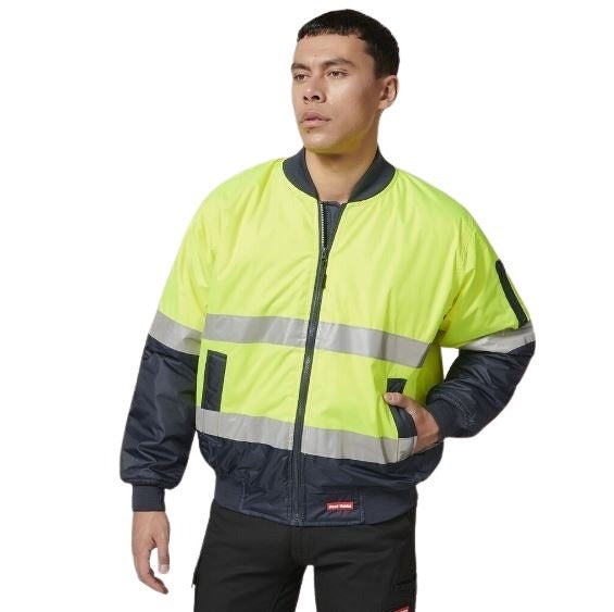 Hard Yakka Y06675 Core HiVis 2-Tone Taped Waterproof Bomber Jacket - Yellow/Navy - Alternative Angled Front View