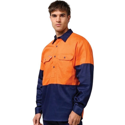 Hard Yakka Y07984 HiVis Cotton Drill Closed Front Long Sleeve Shirt