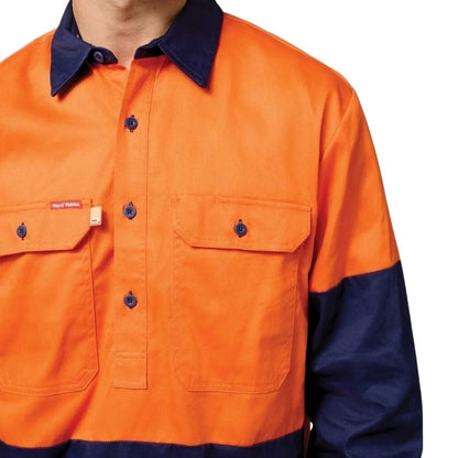 Hard Yakka Y07984 HiVis Cotton Drill Closed Front Long Sleeve Shirt
