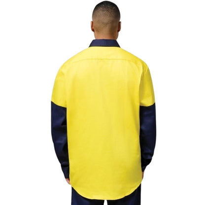 Hard Yakka Y07984 HiVis Cotton Drill Closed Front Long Sleeve Shirt