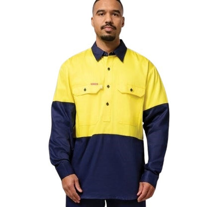 Hard Yakka Y07984 HiVis Cotton Drill Closed Front Long Sleeve Shirt