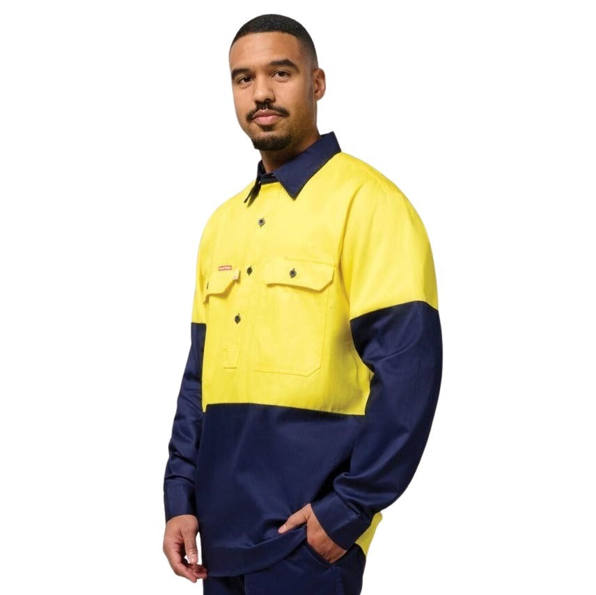 Hard Yakka Y07984 HiVis Cotton Drill Closed Front Long Sleeve Shirt