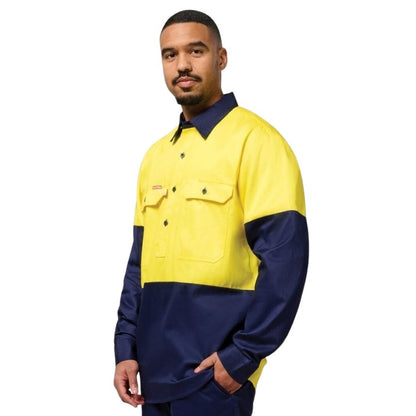 Hard Yakka Y07984 HiVis Cotton Drill Closed Front Long Sleeve Shirt