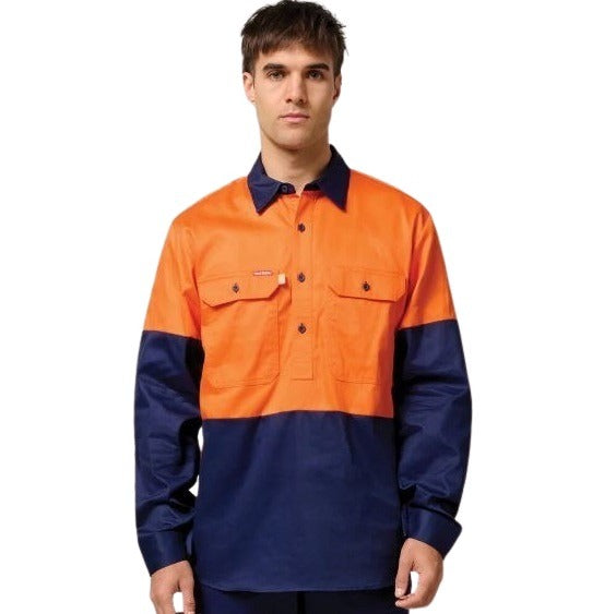 Hard Yakka Y07984 HiVis Cotton Drill Closed Front Long Sleeve Shirt
