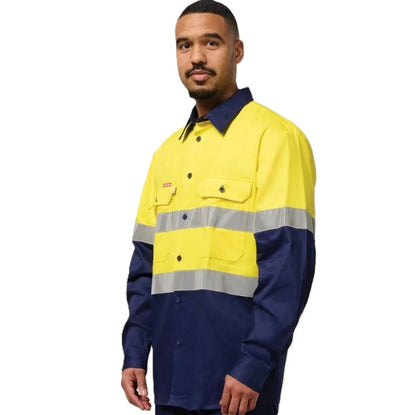 Hard Yakka Y07990 Mens HiVis Cotton Drill Shirt Taped Long Sleeve
