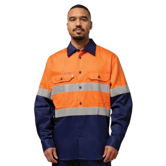 Hard Yakka Y07990 Mens HiVis Cotton Drill Shirt Taped Long Sleeve