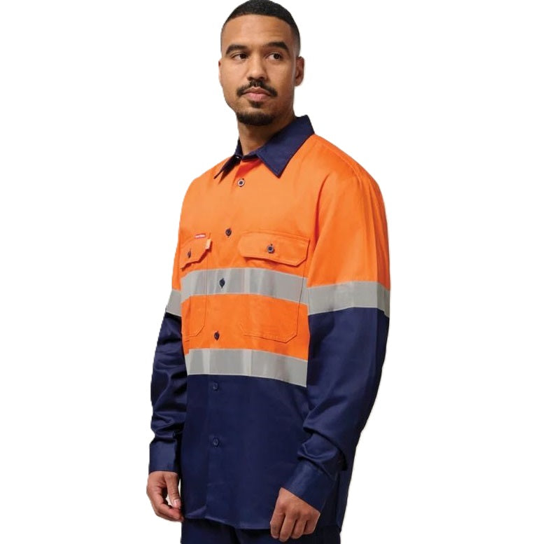 Hard Yakka Y07990 Mens HiVis Cotton Drill Shirt Taped Long Sleeve
