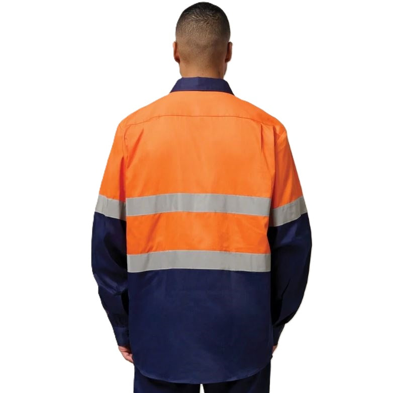 Hard Yakka Y07990 Mens HiVis Cotton Drill Shirt Taped Long Sleeve
