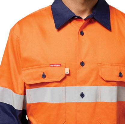 Hard Yakka Y07990 Mens HiVis Cotton Drill Shirt Taped Long Sleeve