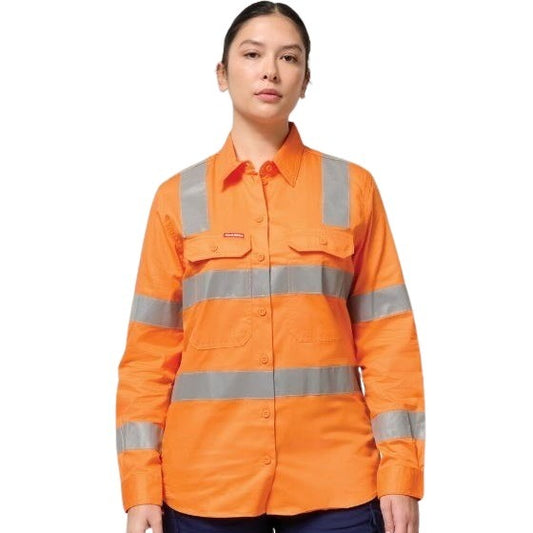 Hard Yakka Y08421 Womens Foundations Biomotion Hivis Taped Long Sleeve Shirt