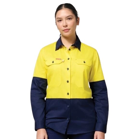 Hard Yakka Y08423 Womens Long Sleeve Hi Vis 2 Tone Vented Shirt