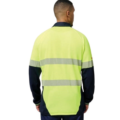 Hard Yakka Y11379 Koolgear HiVisibility 2-Tone Long Sleeve Ventilated Polo With Segmented Tape
