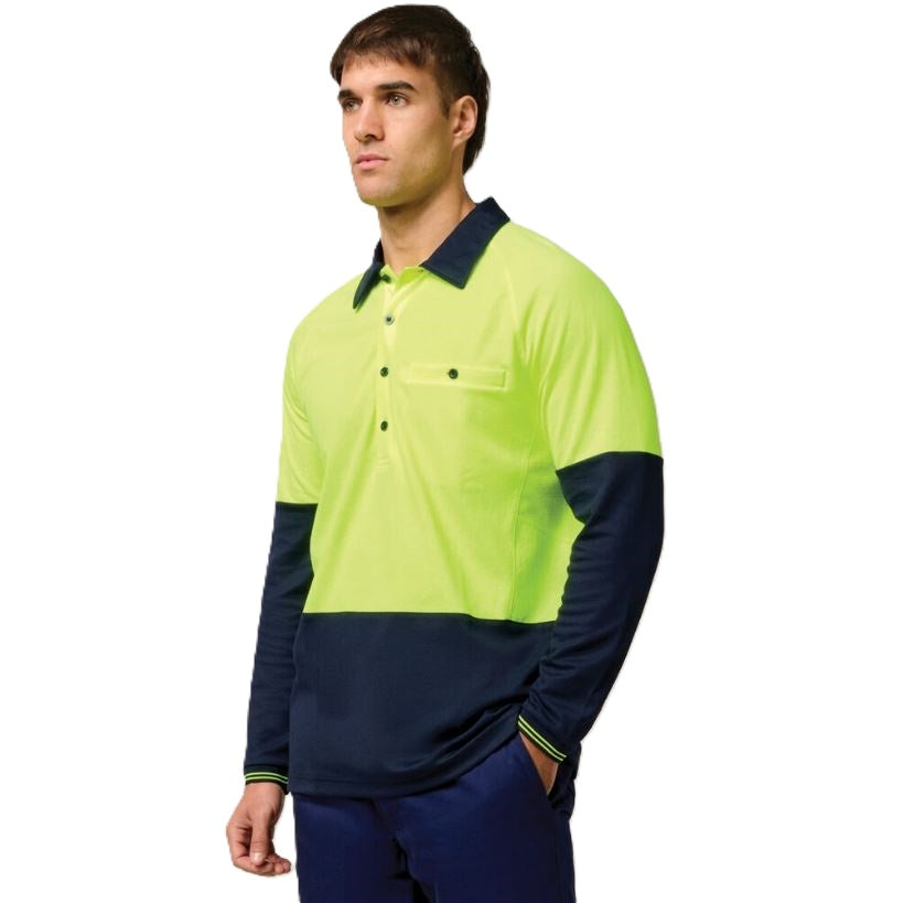 Hard Yakka Y11389 Koolgear HiVisibility 2-Tone Long Sleeve Ventilated Polo