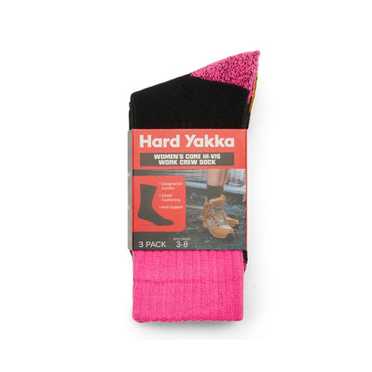 Hard Yakka Y20013 Womens Core Hi Vis Work Crew Sock 3 Pack