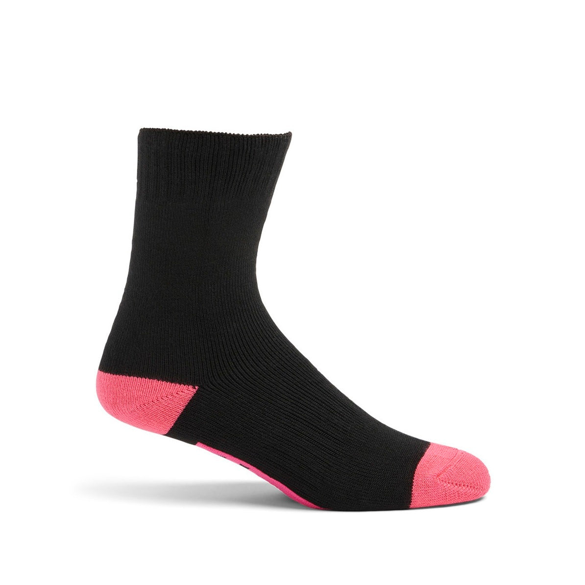 Black sock with pink accents on a white background
