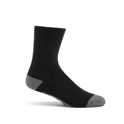 Black sock with gray heel and toe on a white background