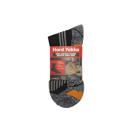 Hard Yakka Y20017 Core Coolmax Padded Quarter Crew Sock 2PK