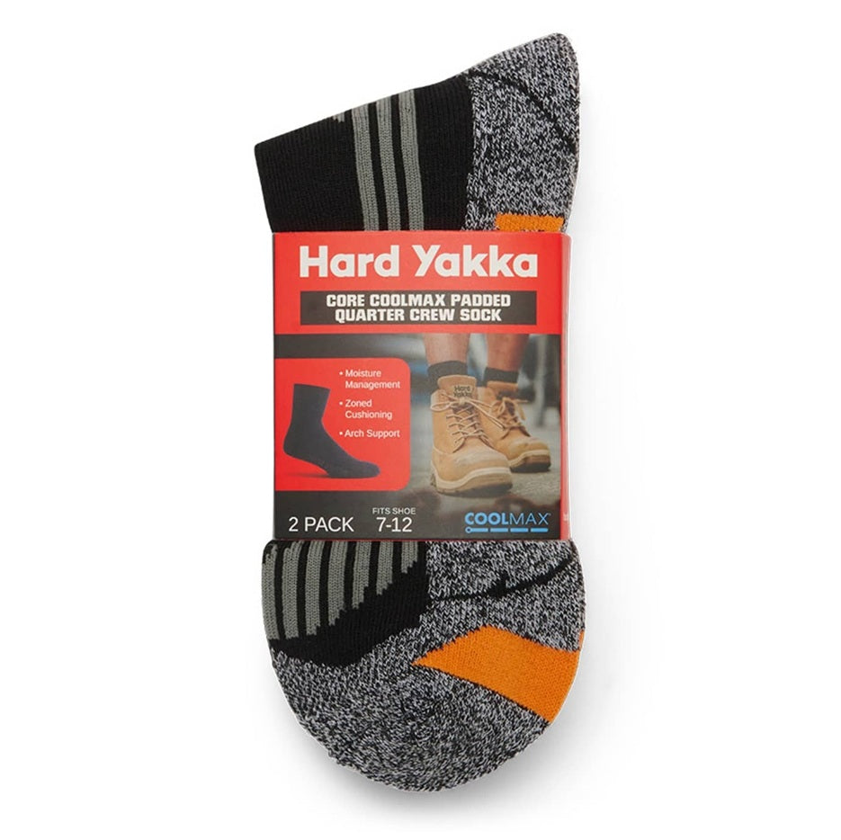 Hard Yakka Y20017 Core Coolmax Padded Quarter Crew Sock 2PK