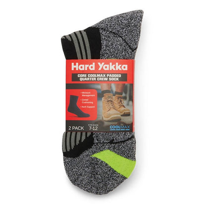 Hard Yakka Y20017 Core Coolmax Padded Quarter Crew Sock 2PK