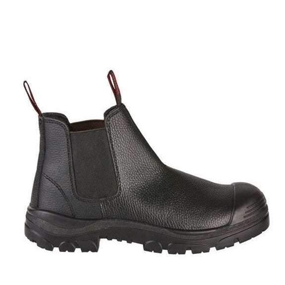 Black leather boot with a thick sole on a white background