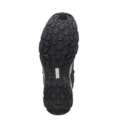 Black sole of a shoe with a Keen logo on a white background
