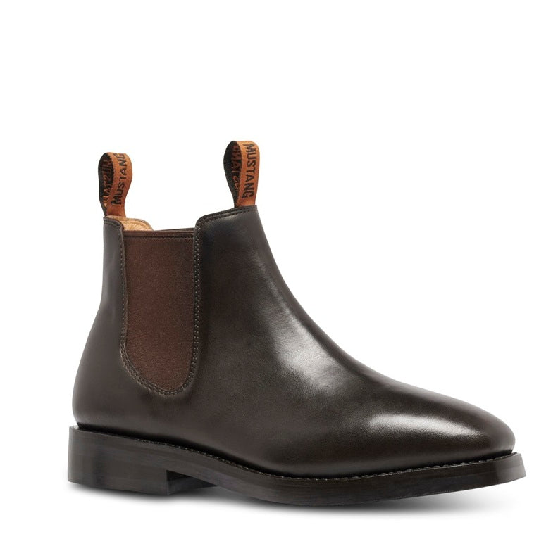 Dark brown elastic sided Mustang Signature Y61062 Mens Pull Up Leather Non Safety Boots
