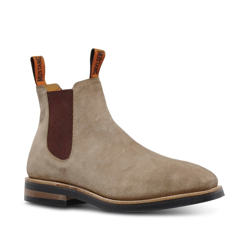 Beige elastic sided Mustang Signature Y61063 Mens Pull Up Leather Non Safety Boot