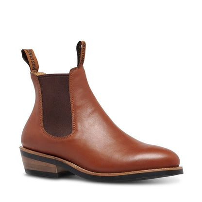 Brown tan elastic sided Mustang Signature Y61066 Womens Pull Up Leather Non Safety Boot
