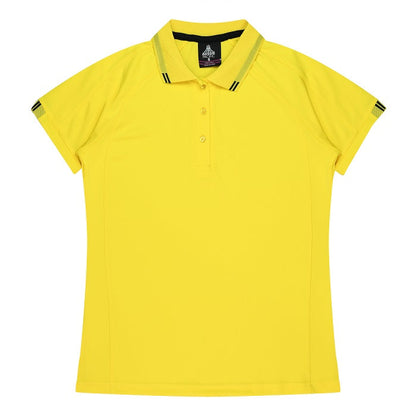 Womens Canary Yellow and black button down easy care Aussie Pacific N2308 Flinders Lady Polos
