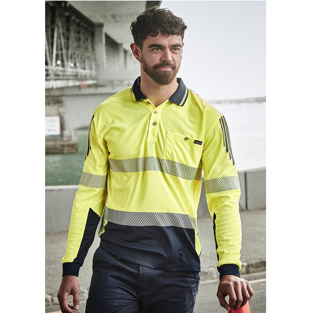Syzmik ZH550 Mens Hi Vis Flux Segmented Tape Long Sleeve Polo