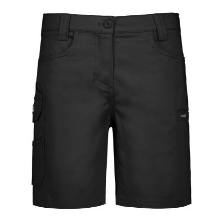 Syzmik ZS735 Ladies Essential Work Stretch Cargo Black Shorts - Front view